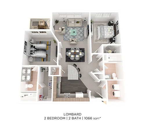 Floor plan Two Bedroom 2 Bath - 1,066 sqft