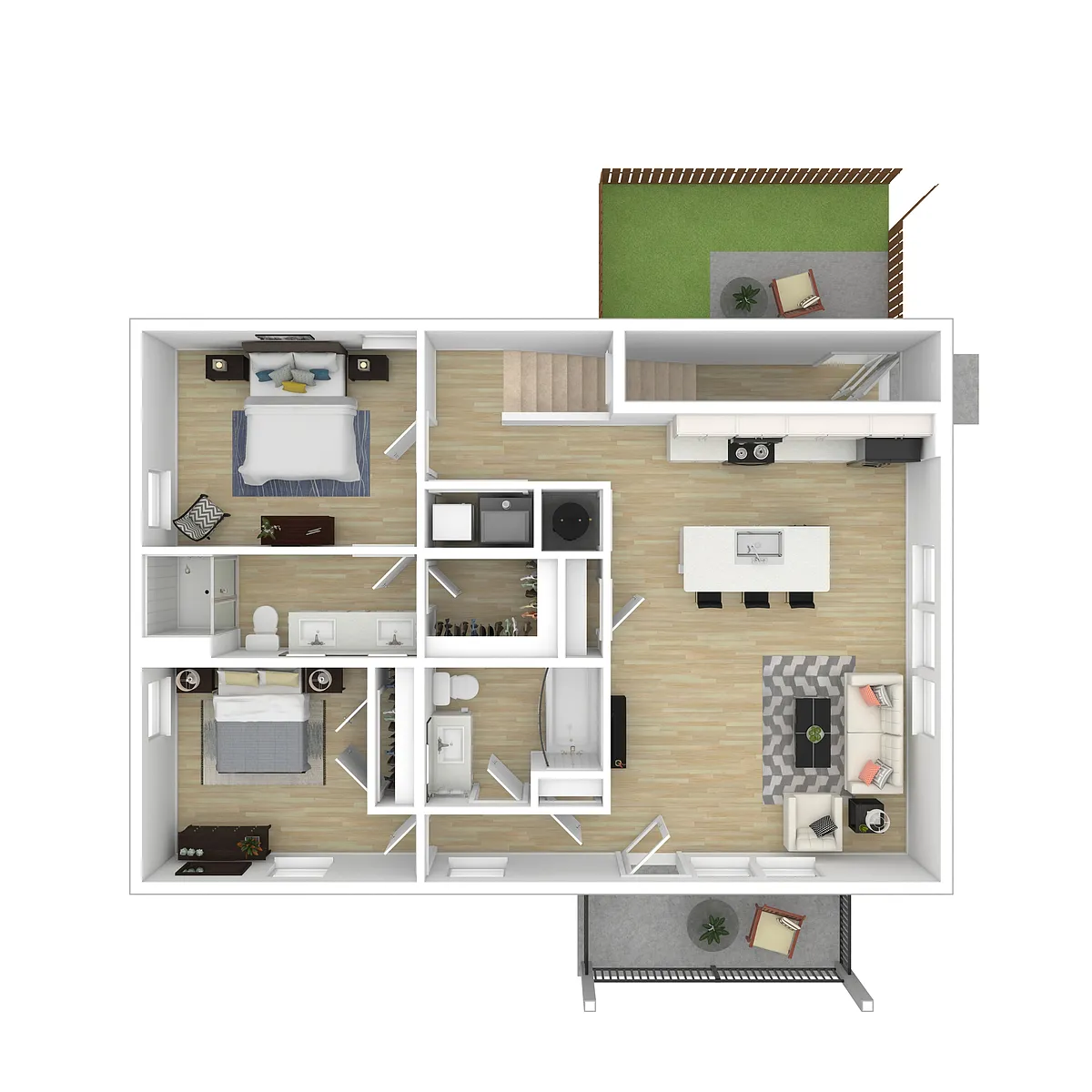 Floor plan 2br Stacked Duplex Upper