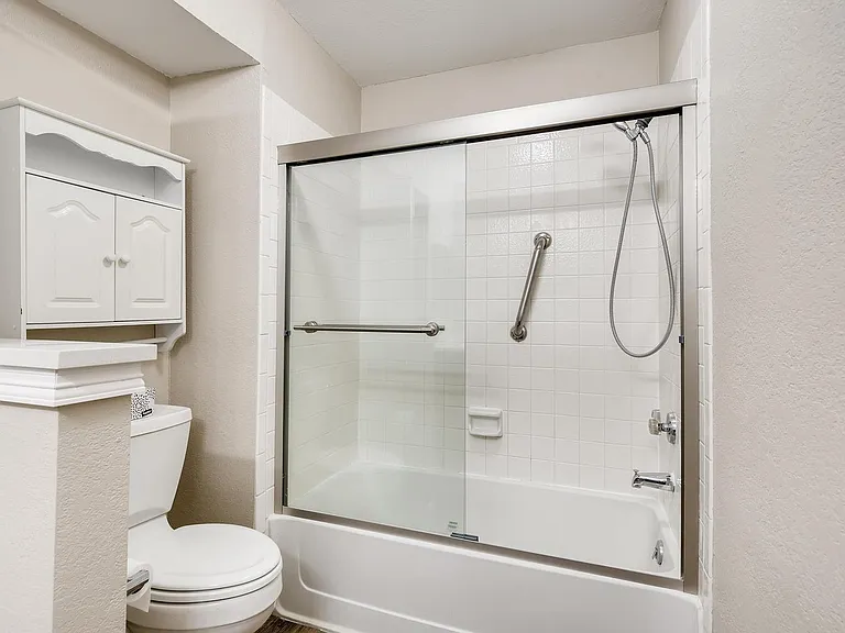 New shower door, light fixture