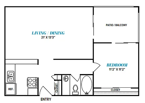 Floor plan A6 One Bed, One Bath
