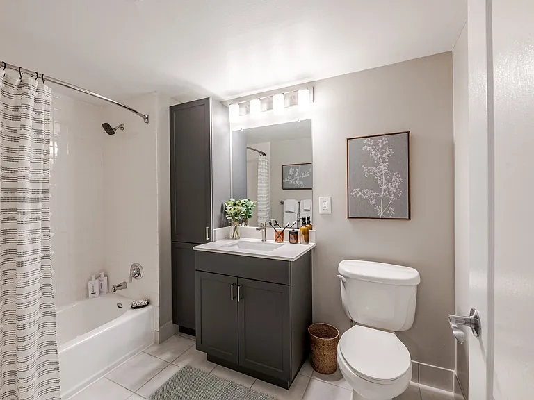 Bright bathroom at 15 Bank Apartments in White Plains, NY 10606