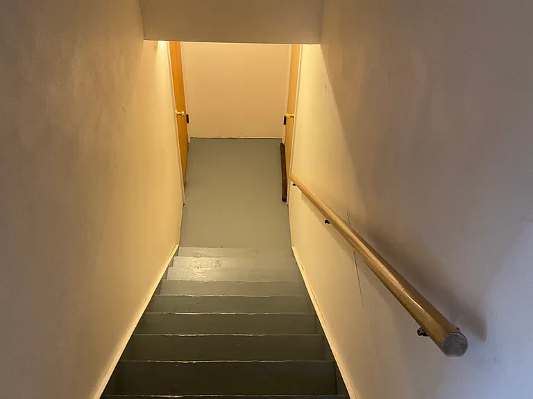 Stairs to basement, freshly painted