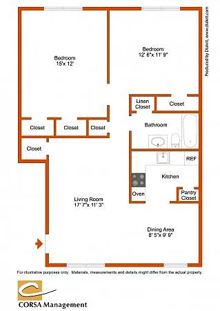 Floor plan 2 Bed 1 Bath
