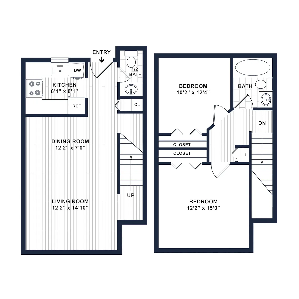 Floor plan 2 Bedroom 1.5 Bath Townhome