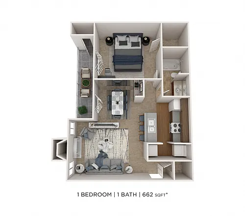 Floor plan One Bedroom- 662 sqft