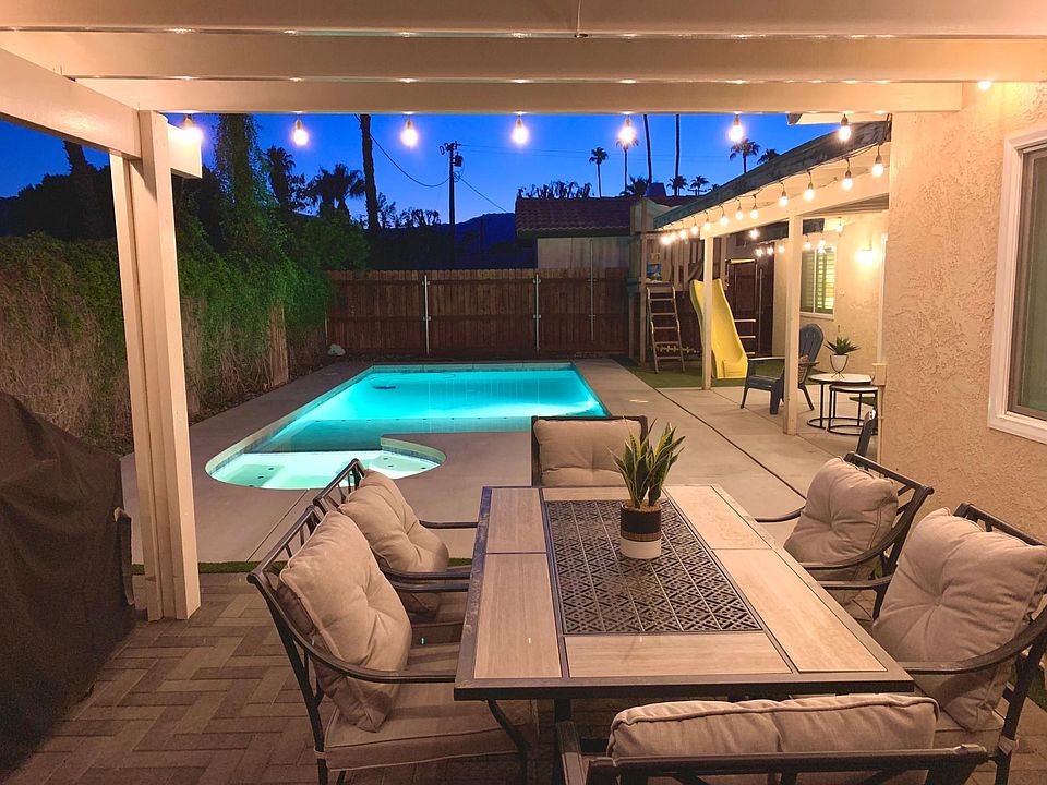 Backyard Dining Area at Night
