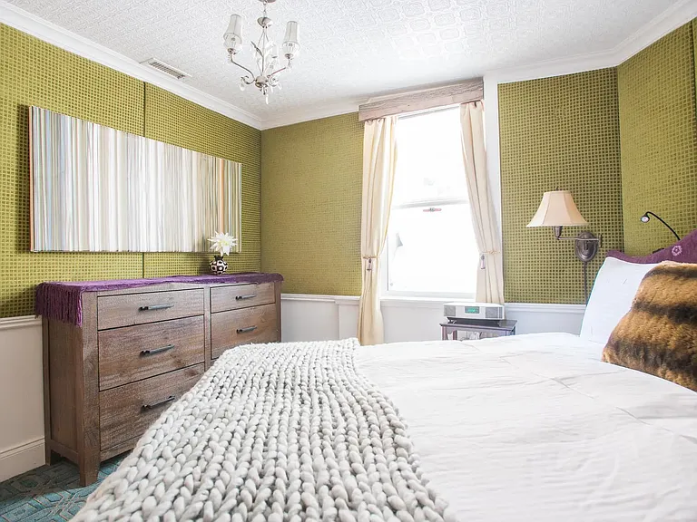 Green bedroom.