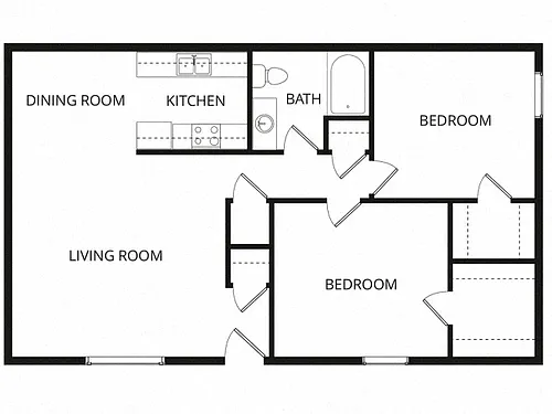Floor plan 2 Bed 1 Bath