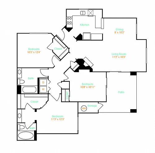 Floor plan 3 Bed 2 Bath