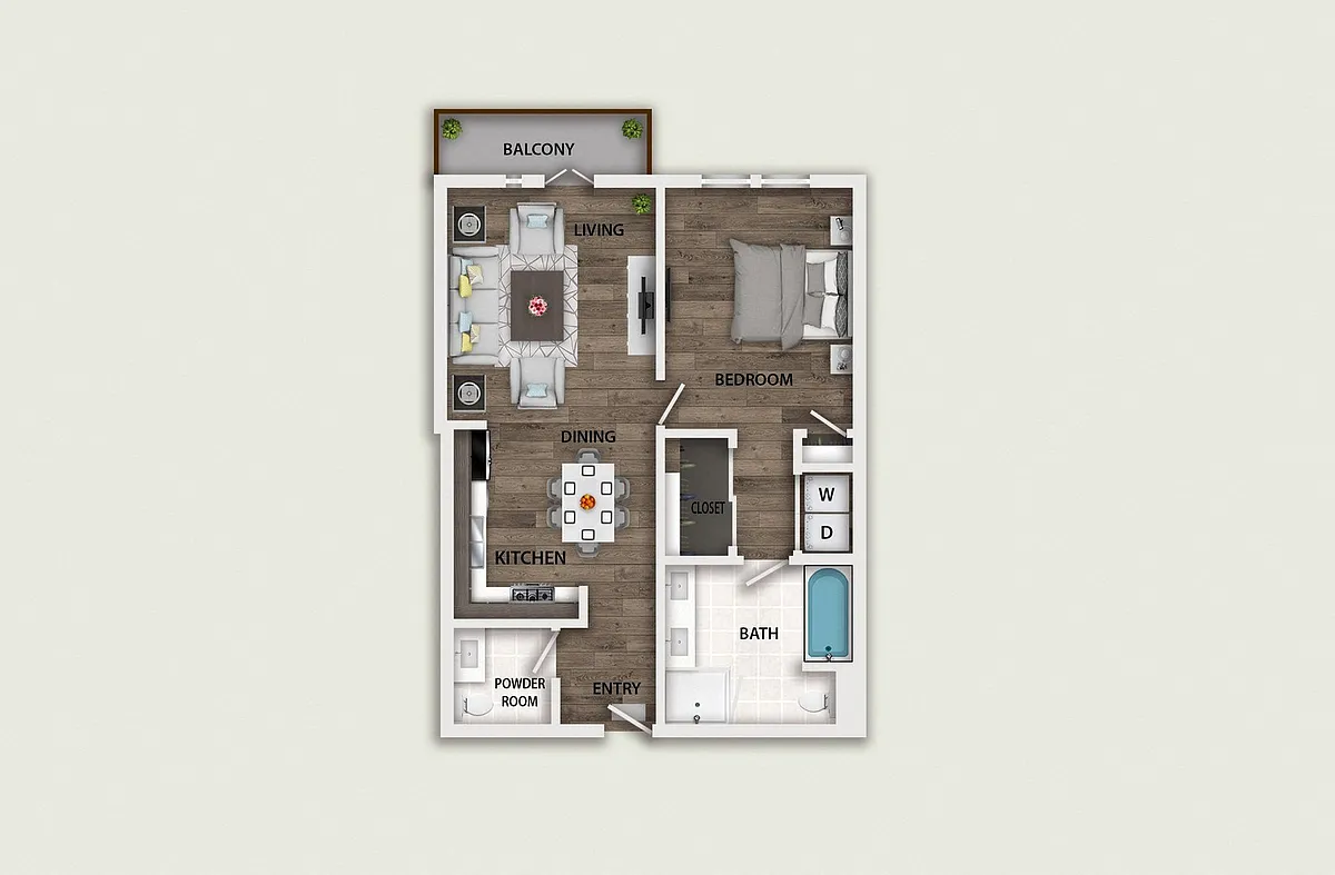 Floor plan 1 Bedroom, 1.5 Bath