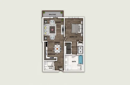 Floor plan 1 Bedroom, 1.5 Bath