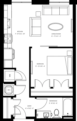 Floor plan J1 - Junior One Bedroom