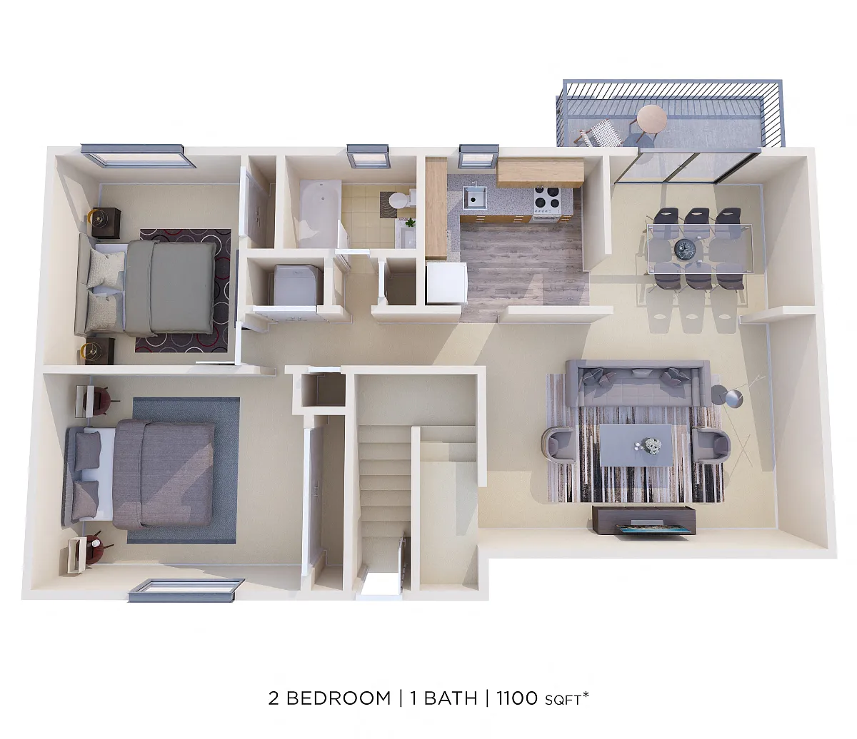 Floor plan Two Bedroom - 1,100 sqft