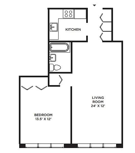 Floor plan Madison Towers- 1 BD - Large