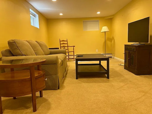 Finished basement carpeted family room