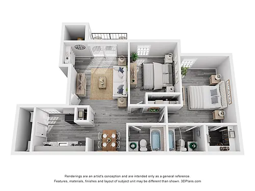 Floor plan 2 Bed 2 Bath Luxury Renovated 900 sq ft