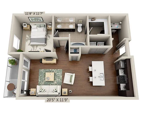 Floor plan One Bedroom A1J
