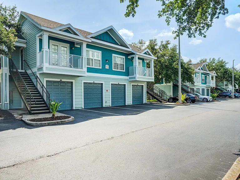 Exterior View with Private Garages