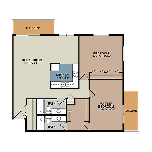 Floor plan 2B - 2 Bedroom End