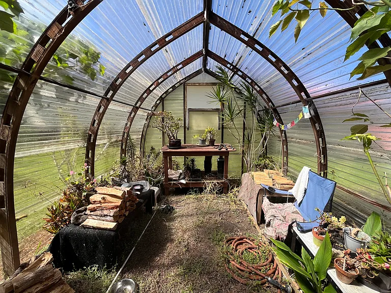 Greenhouse with so much potential. Pot your plants or vegetables or grow succulents in the warmth here. Sometimes used to dry firewood as well.