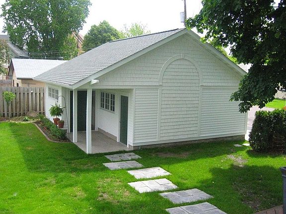 Garage and backyard view from deck