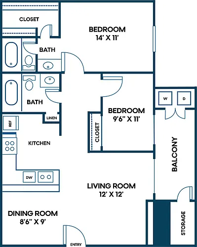 Floor plan 2 Bed | 2 Bath | 904 SQFT