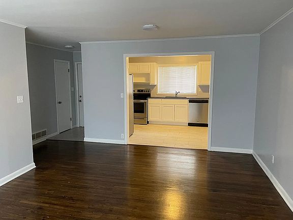 view from living room into kitchen