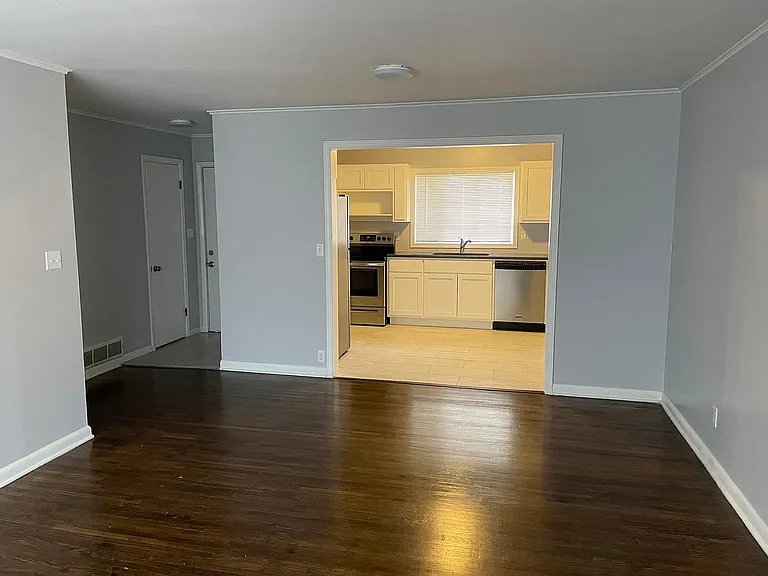 view from living room into kitchen