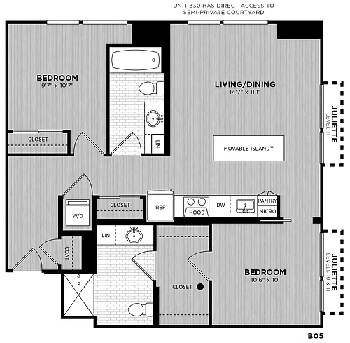 Floor plan 2 Bed - 2 Bath | Conant B05