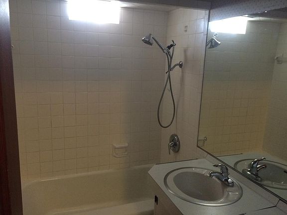 Shower bath combo. Love that little window for light and ve