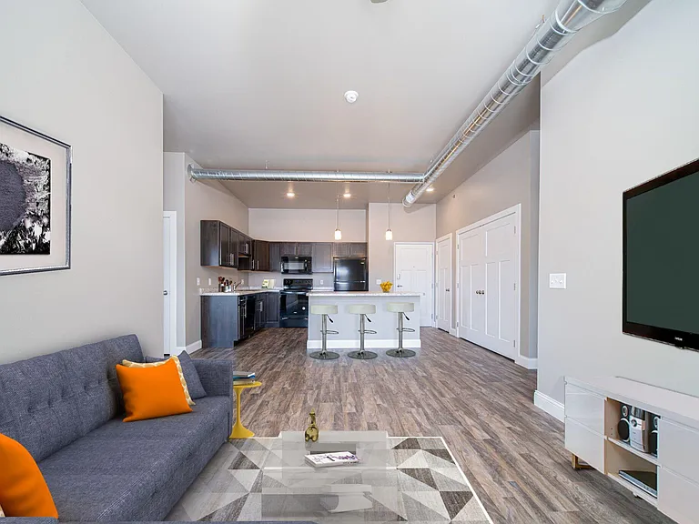 The Rutherford: Living Room and Kitchen