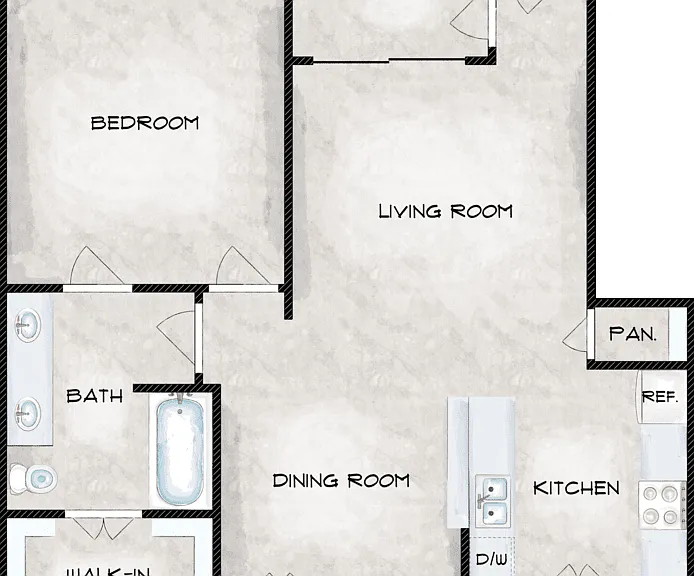 1 Bed 1 Bath Floorplan Diagram