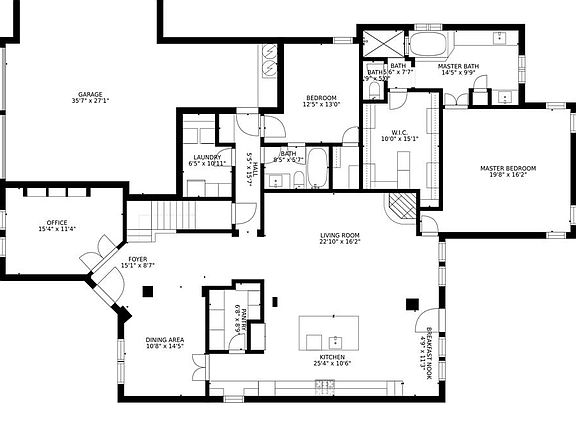 Example Floor Plan - First Floor with 2 bedrooms down plus Study, Dining, Living and 3.5 car garage