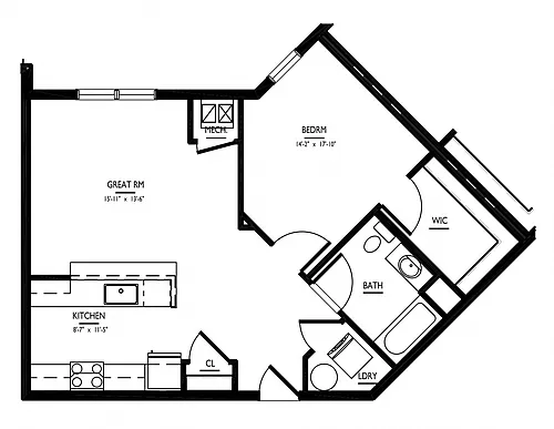 Floor plan 1 Bed/1 Bath-H Type A Phase III
