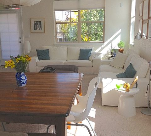 Main level open floor plan with access to deck