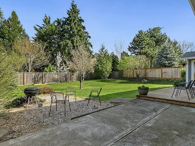 Large, peaceful, fully-fenced backyard.