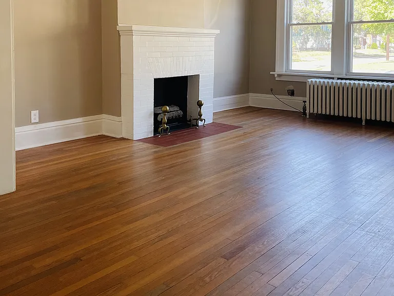 Living room with decorative fireplace