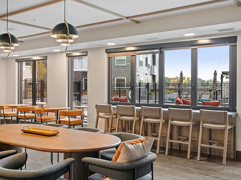 Views from our Resident Lounge overlooking the Amenity Deck at The Hallon Luxury Apartments in Hopkins MN | apartments near St Louis Park MN