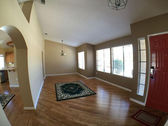 Entry, living room and dining area