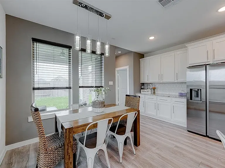 The dining area with a view of the master suite