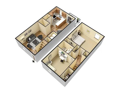 Floor plan 2 Bed 1.5 Bath Classic Unit No W/D Connection