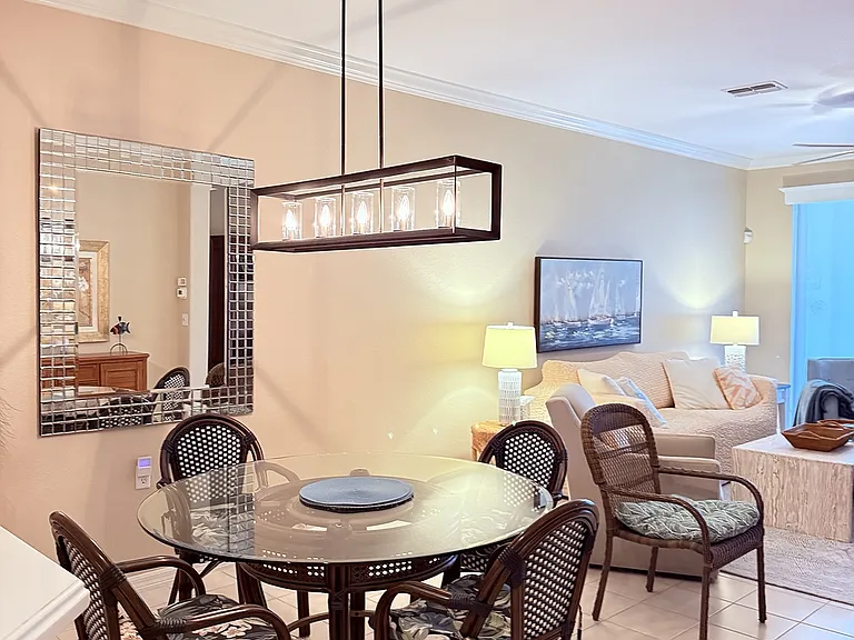 Dining table off of kitchen and living area