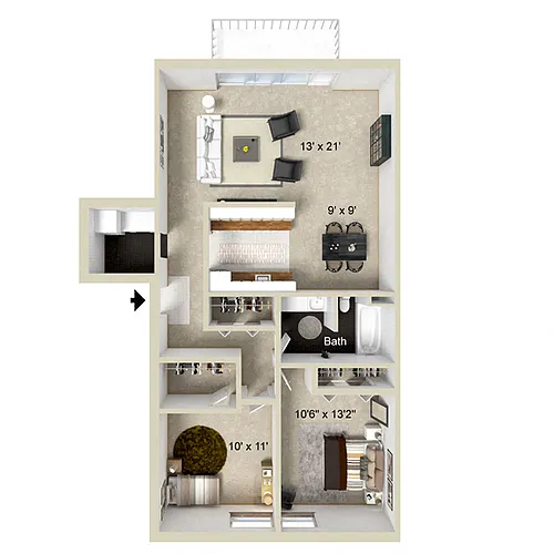 Floor plan 2 Bedroom, 1 Bathroom