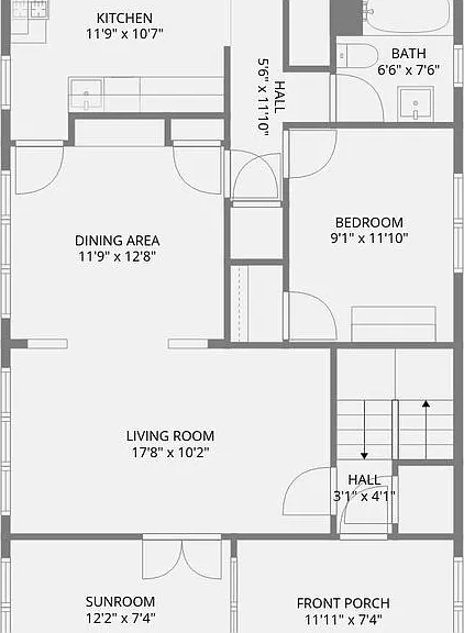 Floor plan. There is not dedicated porch on main floor.