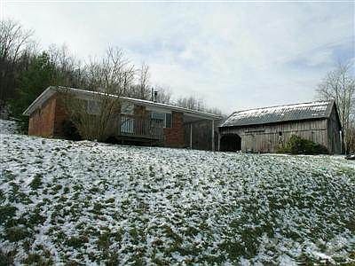 Maintenance-free all brick ranch on 14.98 lush acres in Kenton County! Large barn/private setting/gorgeous wooded & valley views/wood burning fireplace/large eat-in kitchen/pull down stairs to attic/nice deck & more! Needs work!