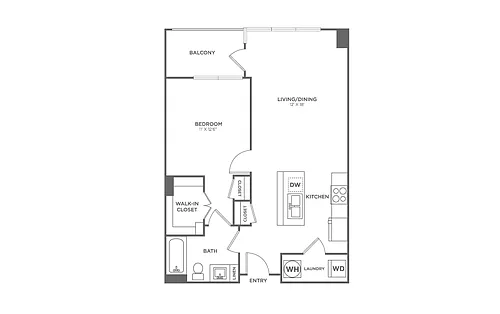 Floor plan One Bedroom One Bath (731 SF)