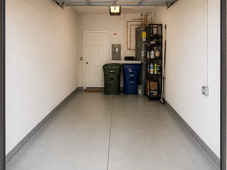 Garage inside with shelves