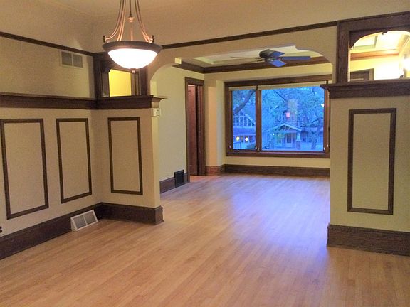 Living Room & Dining Room, Beautiful Oak Wood Trim-Never Painted! Plaster walls, better than drywall
Living Room-13' (S wall) x 10'5" (East Wall)
Dining Room= 14' 10" (east wall) 11' 11" (S Wall)