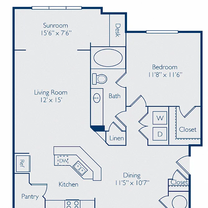 Floor plan One Bedroom w Sunroom