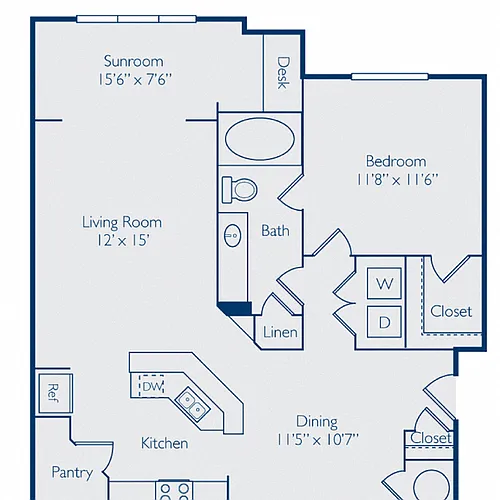 Floor plan One Bedroom w Sunroom
